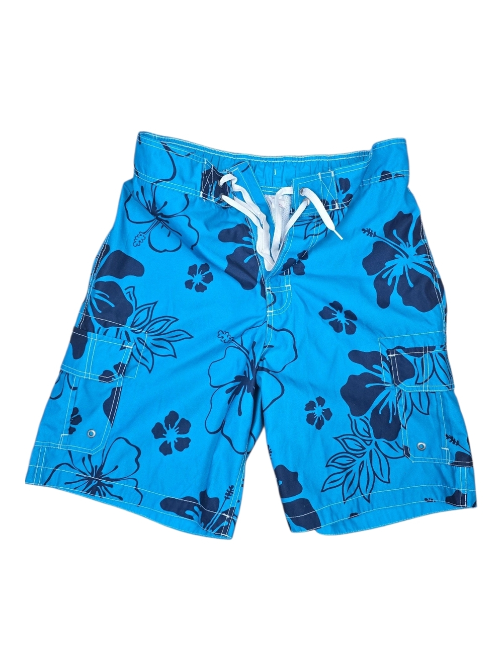 Target Men’s Turquoise Floral Swim Board Shorts with White Drawstring